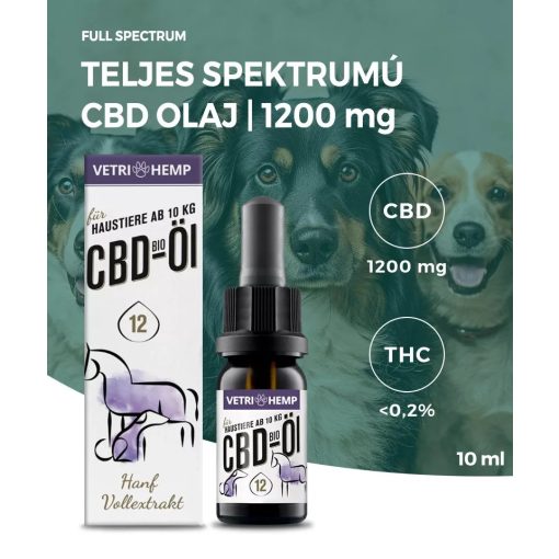 Vetrihemp CBD olaj 10 kg feletti állatoknak 12% 10 ml 1200mg
